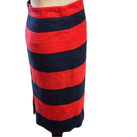 J. Crew Red & Navy Blue Pencil Skirt | Size 00 | Linen-Cotton Blend - Picture 8 of 9